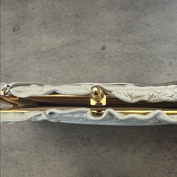 VINTAGE ETRA Elegant Gray Genuine Leather Handbag Clutch Gold/Silver Hardware - Picture 10 of 13